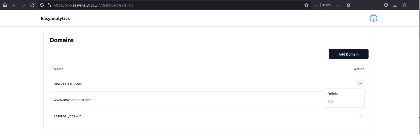 delete domain in setting page delete domain in setting page
